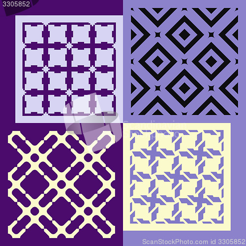 Image of Set of four seamless patterns. Vintage geometric ornaments. 