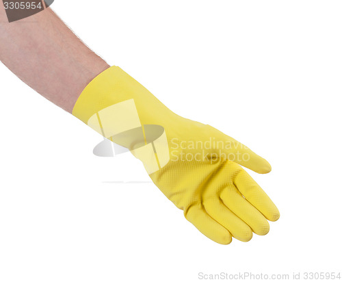 Image of Latex glove for cleaning on hand