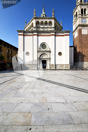 Image of busto arsizio  in    church  closed brick tower sidewalk italy  