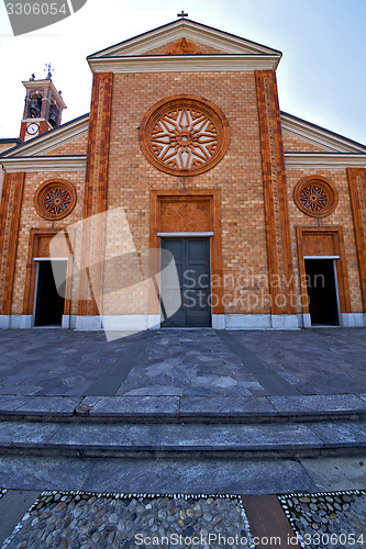 Image of  church  in  the vergiate old   closed brick tower sidewalk  lom