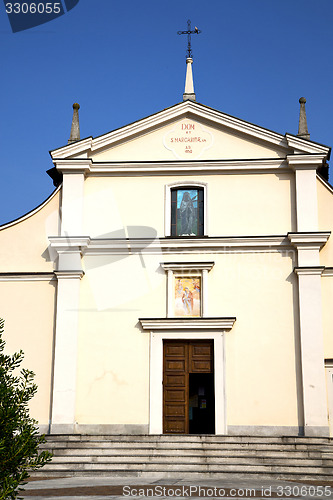 Image of  lombardy    in  the cadrezzate   old   church   tower sidewalk 