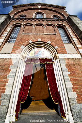 Image of  church  in  the legnano  old   closed brick tower sidewalk   lo