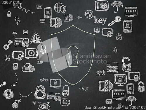 Image of Privacy concept: Shield With Keyhole on School Board background