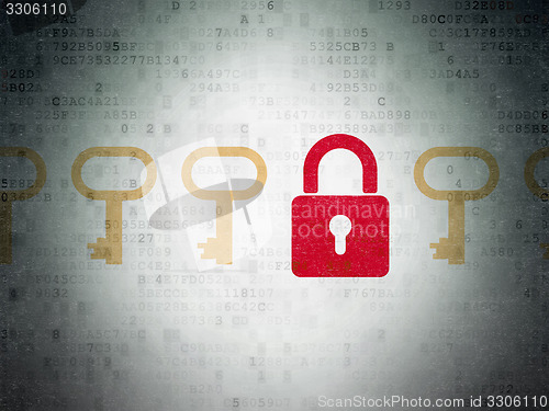 Image of Security concept: closed padlock icon on Digital Paper background