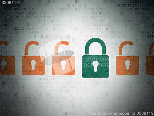 Image of Privacy concept: closed padlock icon on Digital Paper background