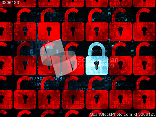 Image of Safety concept: closed padlock icon on Digital background