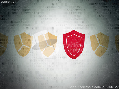 Image of Protection concept: shield icon on Digital Paper background