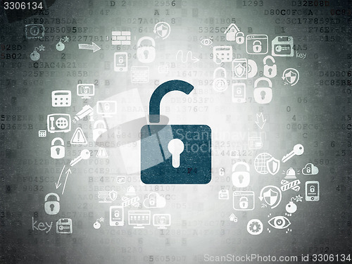 Image of Safety concept: Opened Padlock on Digital Paper background