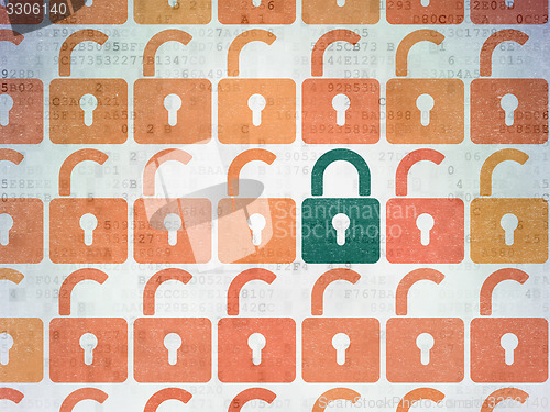 Image of Protection concept: closed padlock icon on Digital Paper background