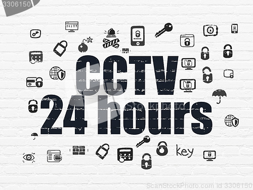 Image of Protection concept: CCTV 24 hours on wall background