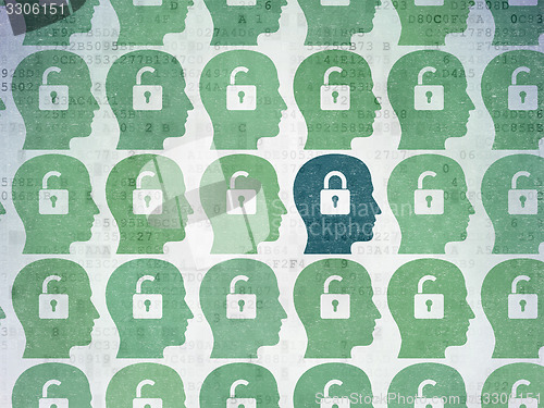 Image of Safety concept: head with padlock icon on Digital Paper background