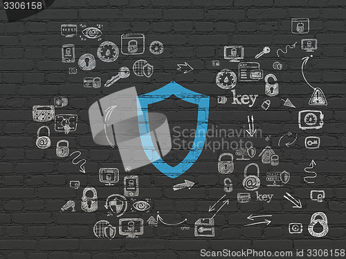 Image of Privacy concept: Contoured Shield on wall background