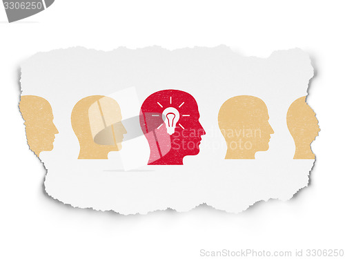 Image of Business concept: head with light bulb icon on Torn Paper background