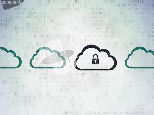 Image of Cloud computing concept: cloud with padlock icon on Digital Paper background