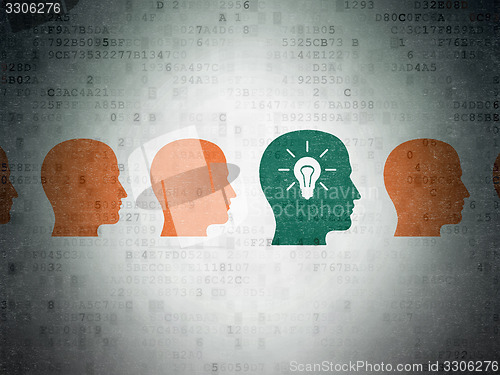 Image of Finance concept: head with light bulb icon on Digital Paper background