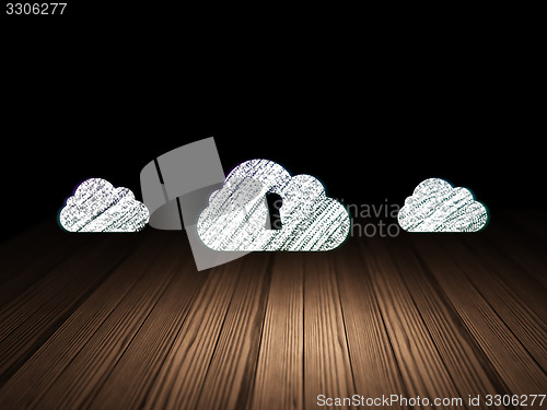 Image of Cloud computing concept: cloud with keyhole icon in grunge dark room