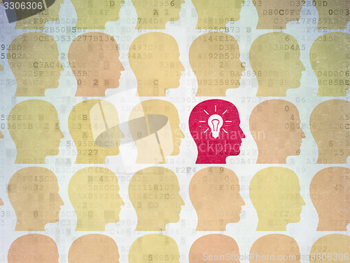 Image of Finance concept: head with light bulb icon on Digital Paper background