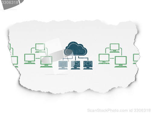 Image of Cloud computing concept: cloud network icon on Torn Paper background