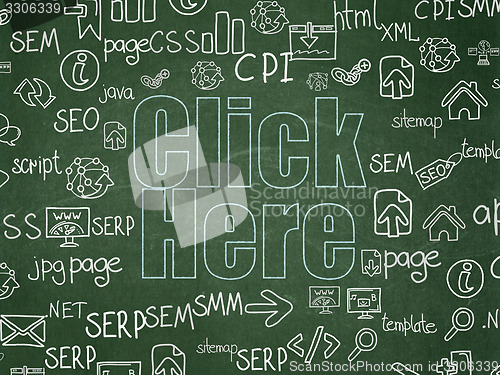 Image of Web development concept: Click Here on School Board background