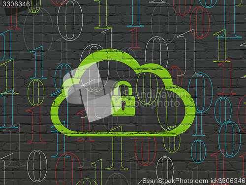 Image of Cloud computing concept: Cloud With Padlock on wall background