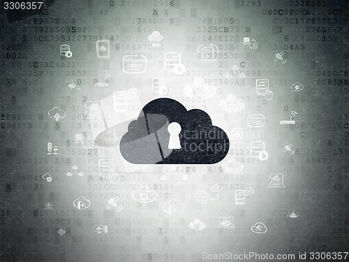 Image of Cloud computing concept: Cloud With Keyhole on Digital Paper background