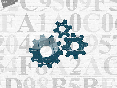 Image of Web development concept: Gears on wall background