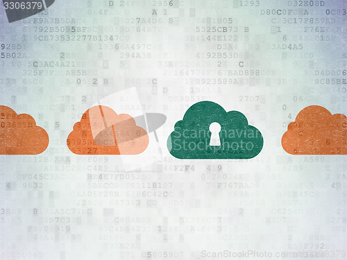 Image of Cloud technology concept: cloud with keyhole icon on Digital Paper background
