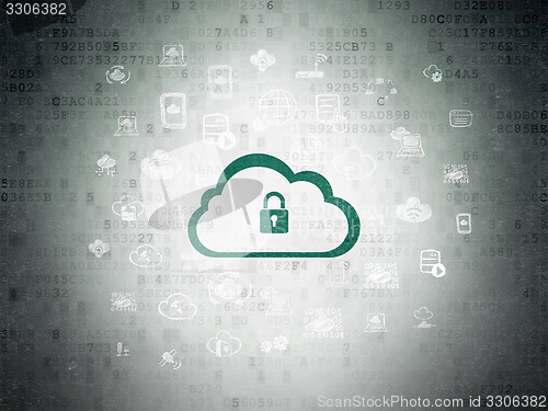 Image of Cloud computing concept: Cloud With Padlock on Digital Paper background