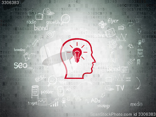 Image of Marketing concept: Head With Lightbulb on Digital Paper background
