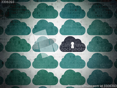 Image of Cloud networking concept: cloud with keyhole icon on Digital Paper background