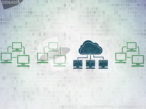 Image of Cloud networking concept: cloud network icon on Digital Paper background