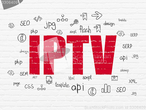 Image of Web development concept: IPTV on wall background