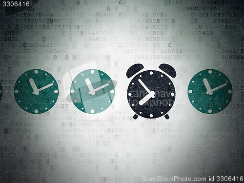Image of Timeline concept: alarm clock icon on Digital Paper background