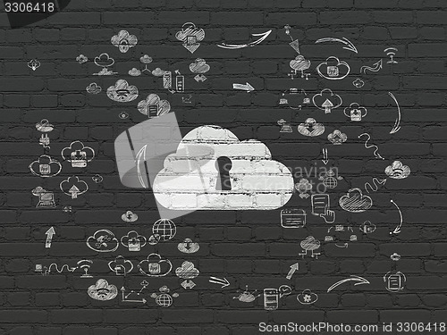 Image of Cloud technology concept: Cloud With Keyhole on wall background