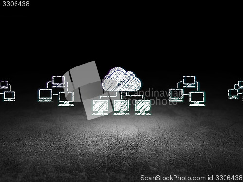 Image of Cloud networking concept: cloud network icon in grunge dark room