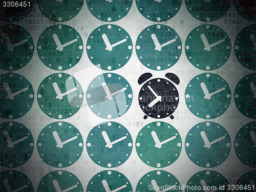 Image of Timeline concept: alarm clock icon on Digital Paper background