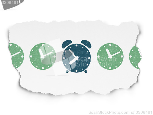 Image of Time concept: alarm clock icon on Torn Paper background