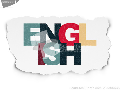 Image of Education concept: English on Torn Paper background