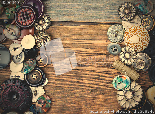 Image of set of vintage buttons with copy space