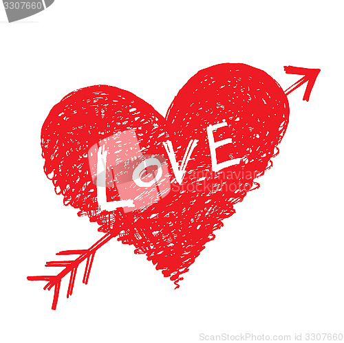 Image of Vector heart pierced by an arrow with word "Love"