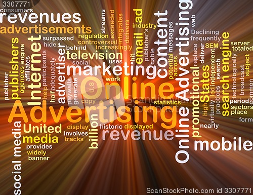 Image of Online advertising background concept glowing