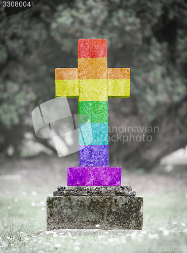 Image of Gravestone in the cemetery - Rainbow flag