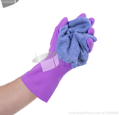 Image of Hand in rubber glove, ready for cleaning