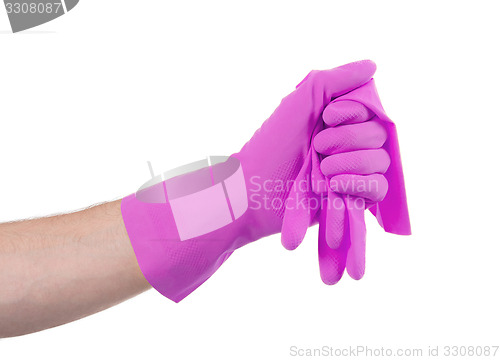 Image of Hand in rubber glove, ready for cleaning