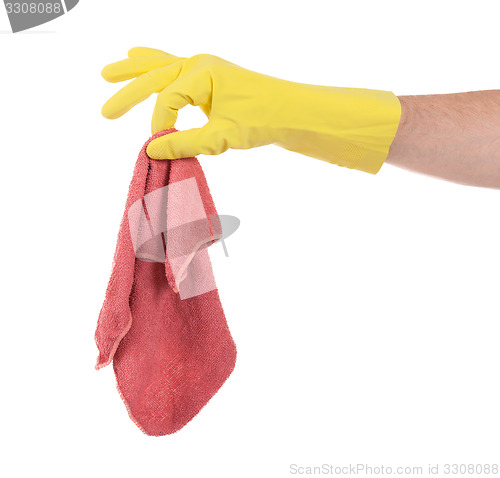 Image of Hand in rubber glove, ready for cleaning