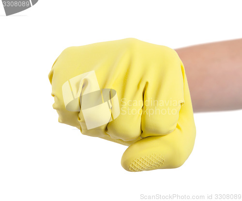 Image of Hand in a rubber glove gesturing fist