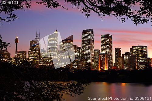 Image of Sydney CBD cityscape buildings at sunset