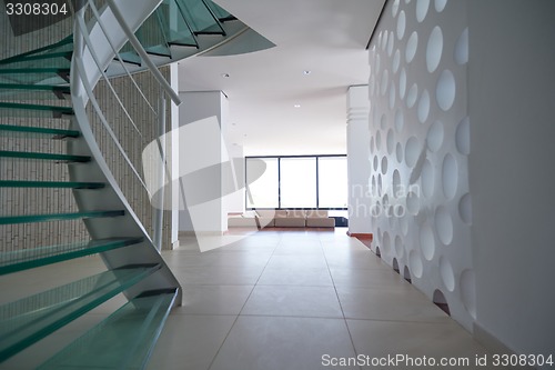 Image of modern glass spiral staircase