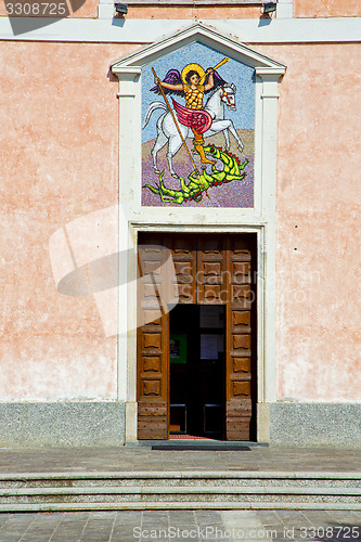 Image of church  mornago varese italy the old door entrance   mosaic