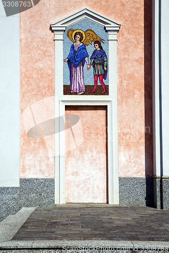 Image of  mornago varese italy the old door entrance and mosaic